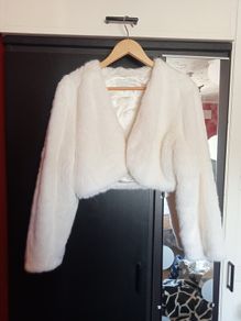 White Cropped Faux Fur Jacket