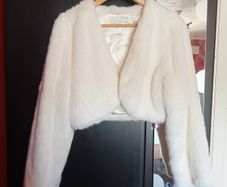 White Cropped Faux Fur Jacket - UK 14-16