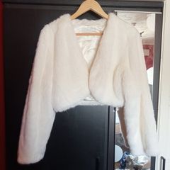 White Cropped Faux Fur Jacket