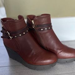 Brown Leather Ankle Boots With Wedge Size 40 (uk 7).  Spanish Brand Xti Quality Soft Leather Boots & Excellent Condition