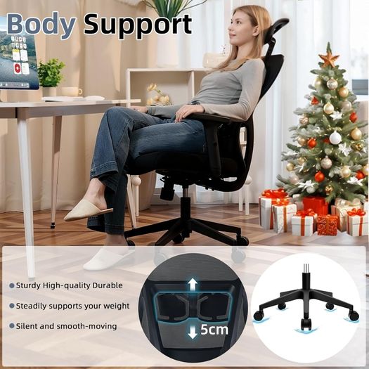 Office Chair, Desk Chair with Adjustable Headrest, Lumbar support and Liftable Armrest, High Back Ergonomic Office Chair, Breathable Mesh Backrest for Comfy, Computer Chair for Home/Office