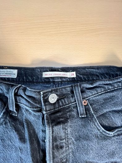 Levis Premium Ribcage Straight Ankle Womens Jeans W28 L25 Black Denim Button Fly