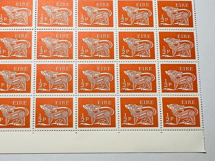 Ireland 1968-69 Third Definitive series EIRE 1/2p Dog Drawing sheet of 54 stamps