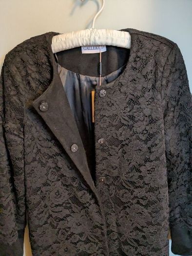 NEW  Black Wool Coat with Lace overlay