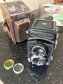 Minolta Autocord twin-lens reflex (TLR) medium-format camera from the 1950s with the desirable Rokkor 75mm f/3.5 lens.