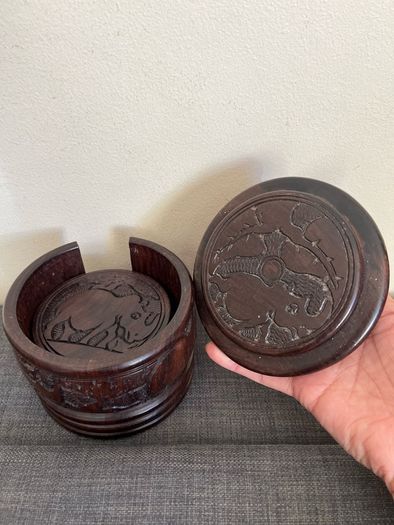 Vintage handcarved ebony wood coasters