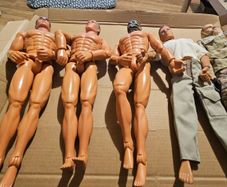 3 Power Team Action Figures plus 2 similar figures plus loads of clothes and accessories mixed lot