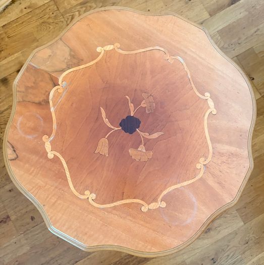 Italian Style Marquetry Pedestal Side Table
