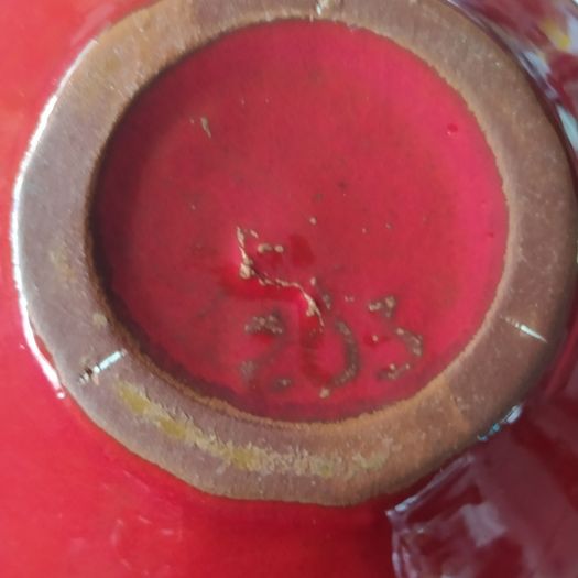 Mid century German/ Kreutz Crimson Fat Lave Vase