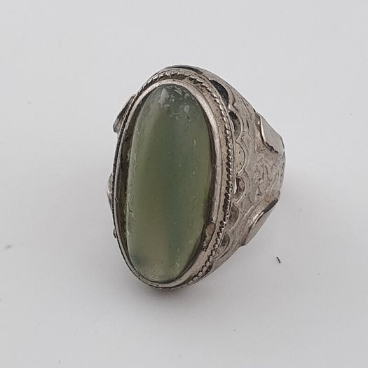 Ancient Handmade Brass With Antique Jade Ring