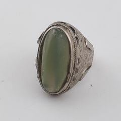 Ancient Handmade Brass With Antique Jade Ring