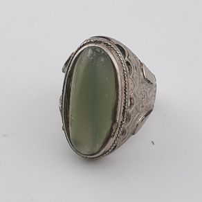 Ancient Handmade Brass With Antique Jade Ring