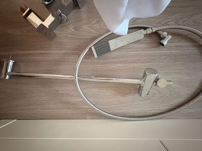 chrome bathroom mixer tap & extension pole.