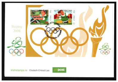 2008 Ireland Olympic Games Beijing Commemorative Stamps Miniature Sheet An Post First Day Cover (FDC)