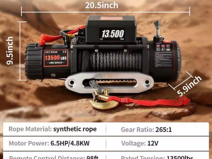 New winch recovery trailer 6 tone 13500 LBS  Wired Car Winch for ATV/UTV SUV Truck Towing Off-Road