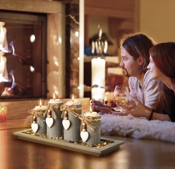 Set of 4 with Wodden Tray, Tealight Holders Candlestick Holder, Table Centerpiece Home Decor Living Room Bedroom Decoration Mum Gift Birthday Wedding Christmas Party Ornaments