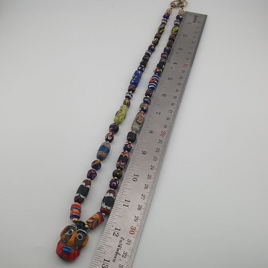 Antique Venetian Style MultiColor Mix Glass & Old Face Glass Pendant Necklace