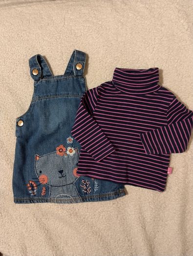 Denim Pinafore Dress And Top Set