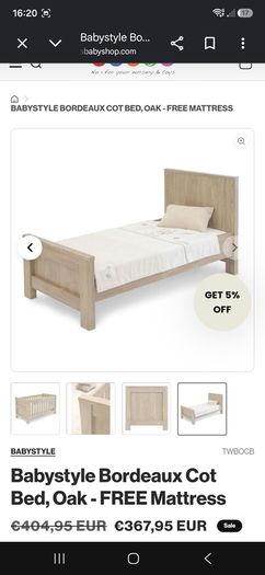 Babystyle Bordeaux Cot Bed, Oak