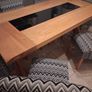 Oak dining table with black glass insert and 6 chairs Image 2