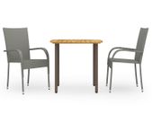 3 Piece Garden Dining Set Poly Rattan Grey