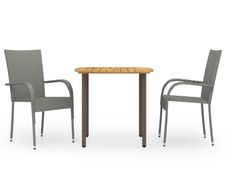 3 Piece Garden Dining Set Poly Rattan Grey