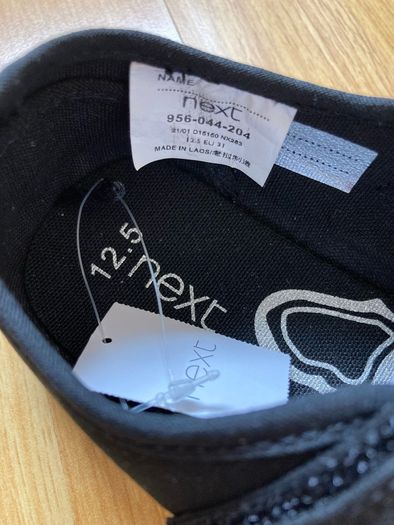 Next Butterfly Embroidered Black Plimsolls Shoes, Junior Size UK 12.5, EUR 31, Standard Fit