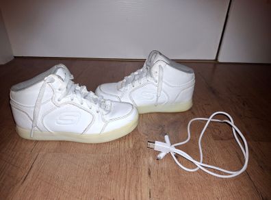 White leather Skechers high tops, size 1.5, vgc