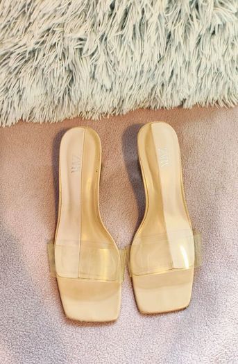 Zara Women Vinyl Mules with Methacrylate Heels Size 39
