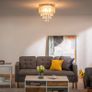 Modern Crystal Chandelier Flush Mount Ceiling Light with Drum Shade for Living Room Bedroom Dining Room Silver, 40cm Image 2
