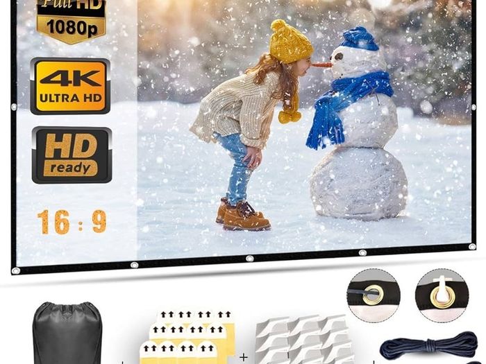 FREE EXPRESS SHIPPING Projector Screen 100 Inch, Portable Projector Screen with 16:9 HD 4K Screen for School Home Theatre Cinema Office, Foldable Projector Screen - 227cm(W) X 130cm(H) Matte White Widescreen (110)