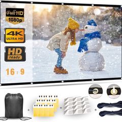 FREE EXPRESS SHIPPING Projector Screen 100 Inch, Portable Projector Screen with 16:9 HD 4K Screen for School Home Theatre Cinema Office, Foldable Projector Screen - 227cm(W) X 130cm(H) Matte White Widescreen (110)