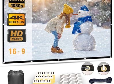 FREE EXPRESS SHIPPING Projector Screen 100 Inch, Portable Projector Screen with 16:9 HD 4K Screen for School Home Theatre Cinema Office, Foldable Projector Screen - 227cm(W) X 130cm(H) Matte White Widescreen (110)