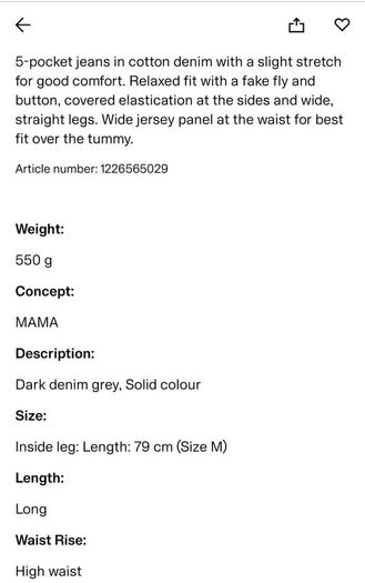 Wide Leg Jeans Maternity H & M 8