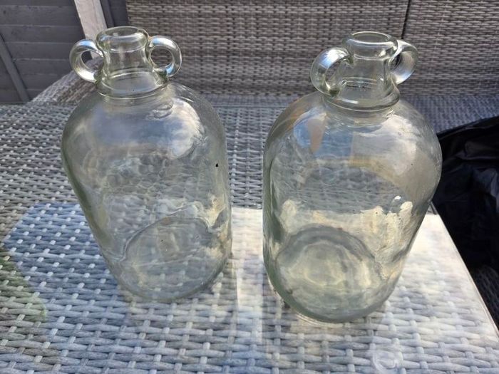 Pair of Vintage Glass Demijohns / Storage Jugs (300mm x 160mm)