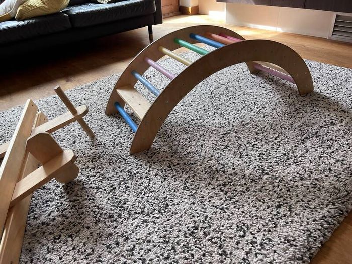 2-in-1 Wooden See-Saw & Climbing Arch