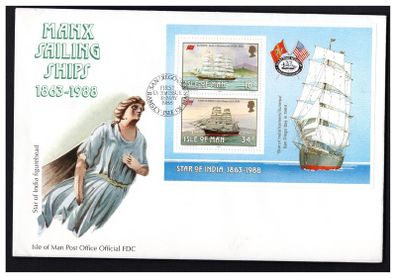 1988 Isle of Man Manx Sailing Ships Star of the India Commemorative Stamps Miniature Sheet First Day Cover (FDC)