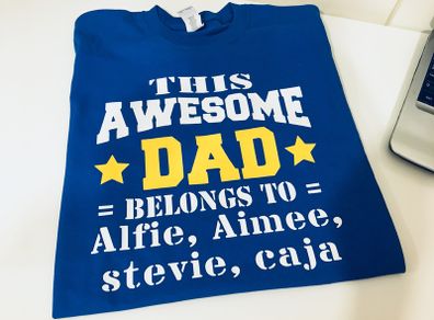 This Awesome Dad Belongs To Personalised Names Dad T-shirt Tee Top Shirt Great Fathers Day Gift Present