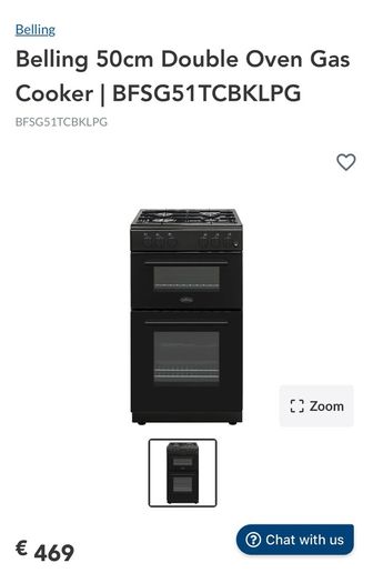 Belling 50cm double oven and gas cooker