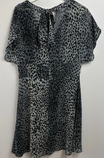 Karen Millen Grey and Black Animal Print Dress with Tie Neck Detail