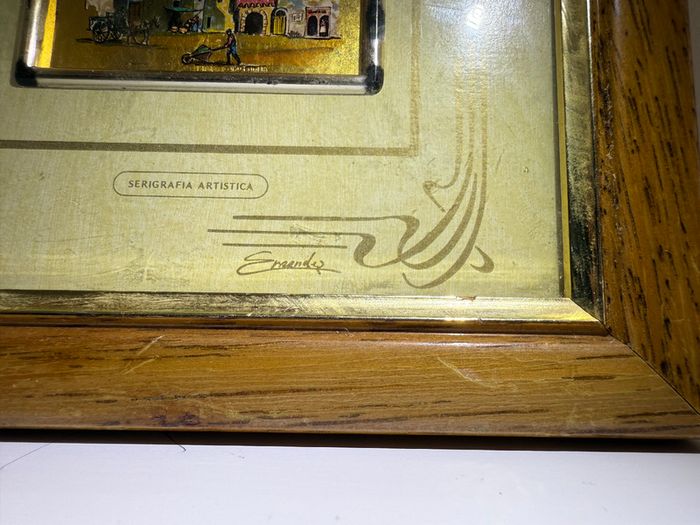 Vintage Italian Gold Leaf Miniature Print - Framed Village Scene