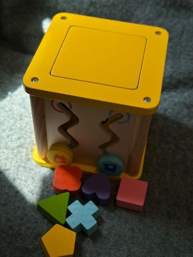 baby wooden shape sorter and activity cube
