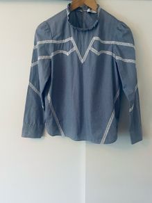Sandro Paris Suzan Blue Cotton Lace Blouse Size 1 UK 8