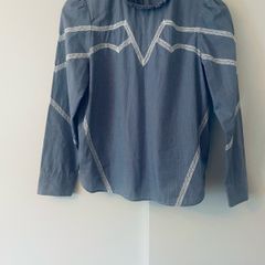 Sandro Paris Suzan Blue Cotton Lace Blouse Size 1 UK 8