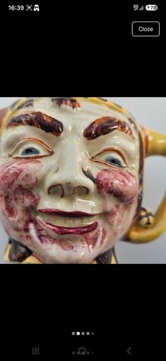 Vintage character 'Price Bros' face jug mid century ceramic pottery jester clown Toby pitcher