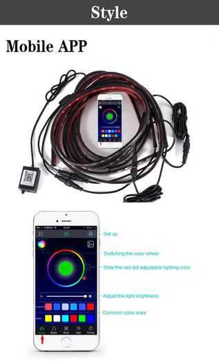 4PCS 12V IP65 Bluetooth App Control Flowing Color RGB LED Strip Under Car 90 120cm Tube Underglow Underbody System Neon Light