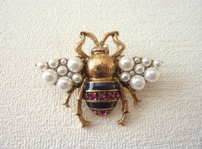 Honey Bee Pearl Crystal Brooch Pin