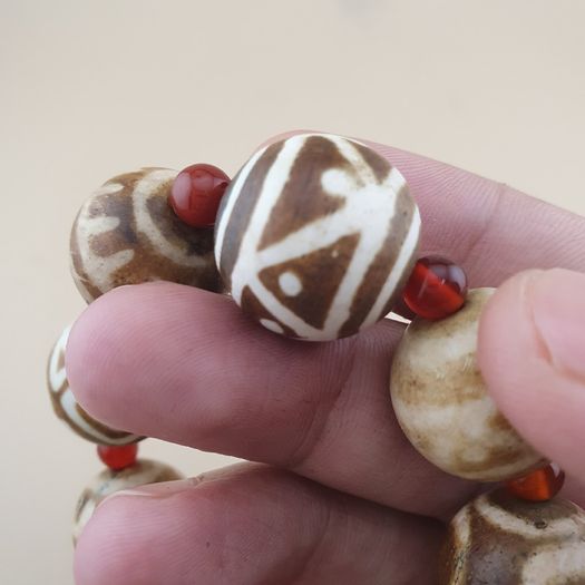Vintage Burmese Pumtek Pyu Petrified Wood Beads Bracelet