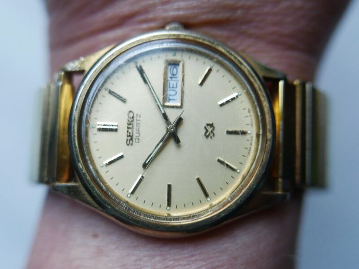 Vintage Rare 1980s Seiko SQ 8C23-6010 Day Date Quartz Gold Plated Gents Watch