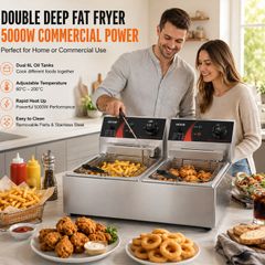 Double Deep Fat Fryer 5000W Commercial Twin Basket Stainless Steel Fryer 12L